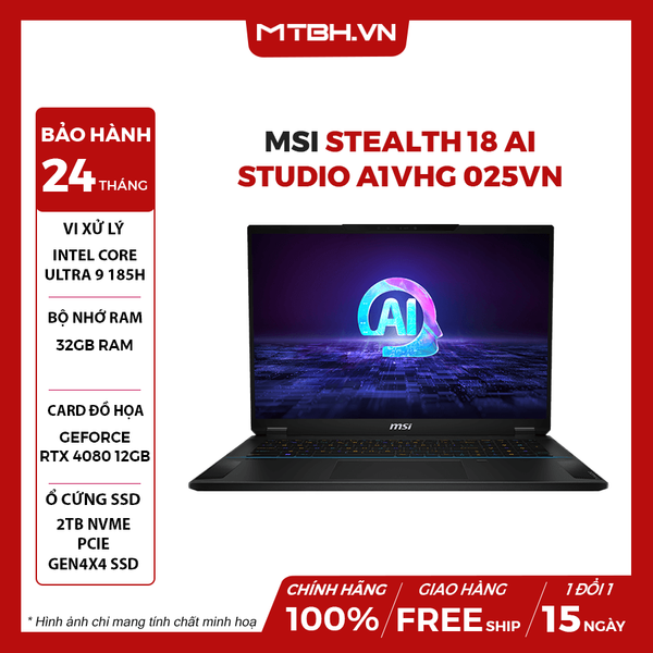LAPTOP MSI STEALTH 18 AI STUDIO A1VHG 025VN Ultra 9 185H | 32GB RAM | 2TB SSD | GeForce RTX 4080 12GB | 18' UHD MiniLed 120Hz | Win 11