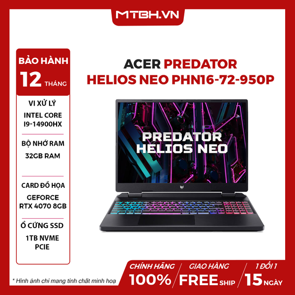 LAPTOP GAMING ACER PREDATOR HELIOS NEO PHN16-72-950P CORE i9-14900HX | RTX 4070 8GB | 32GB RAM | 1TB SSD | 16