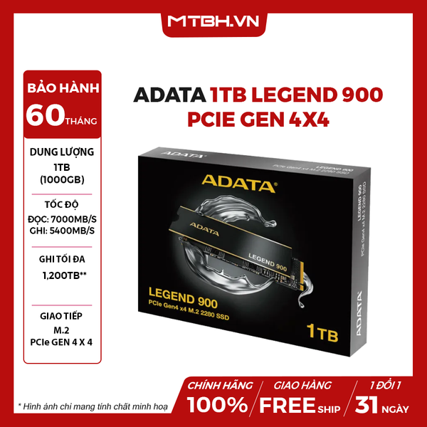 SSD Adata 1TB Legend 900 PCIe Gen4 x4 M.2 2280 (Đọc :7000 MB/s)