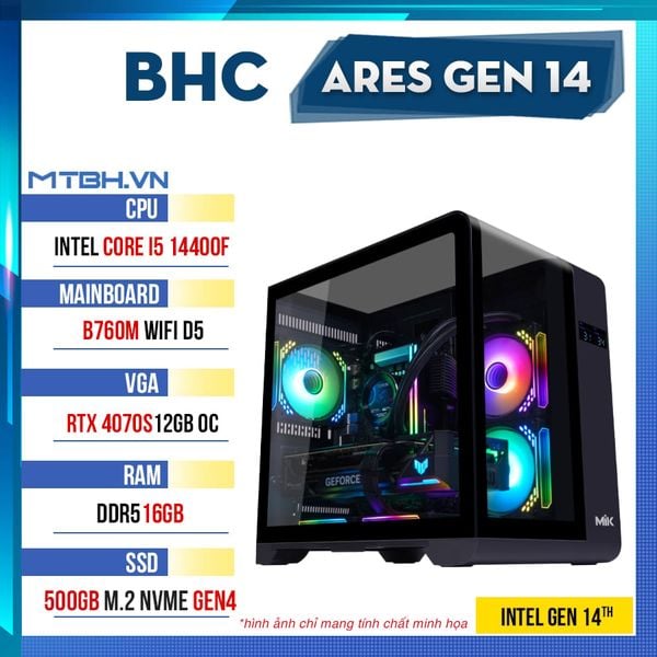 PC Gaming BHC Ares Gen 14th ( i5 14400F | RTX 4070S 12GB | 16GB DDR5 | 500GB )