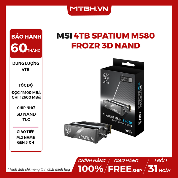 SSD MSI 4TB SPATIUM M580 FROZR 3D NAND M.2 NVME PCIE GEN5X4