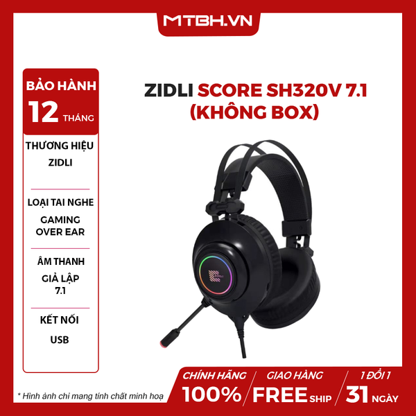 Tai nghe Gaming Zidli SCORE SH320V (7.1, USB, RGB), No box, Black