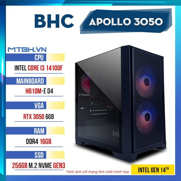 PC Gaming Apollo 3050 Gen 14th ( i3 14100F | RTX 3050 6GB | 16GB | 256GB | H610 )