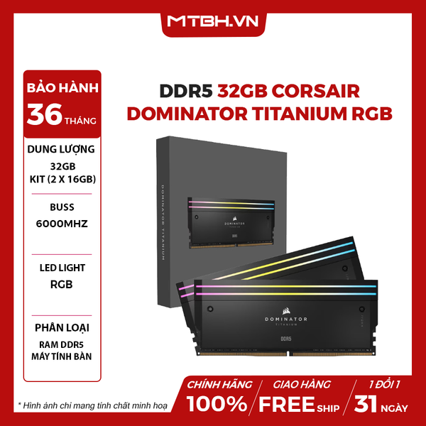 RAM DDR5 32GB CORSAIR 6000Mhz DOMINATOR TITANIUM RGB (KIT 2*16GB) CMP32GX5M2B6000C30