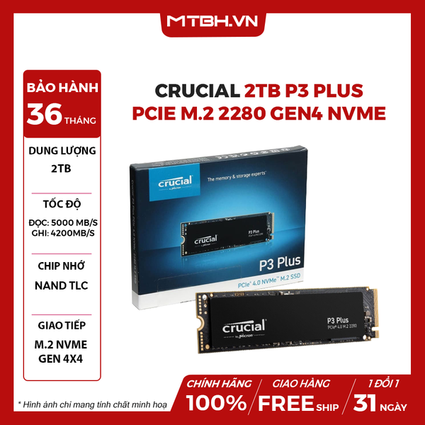 SSD Crucial 2TB P3 Plus PCIe M.2 2280 Gen4 NVMe