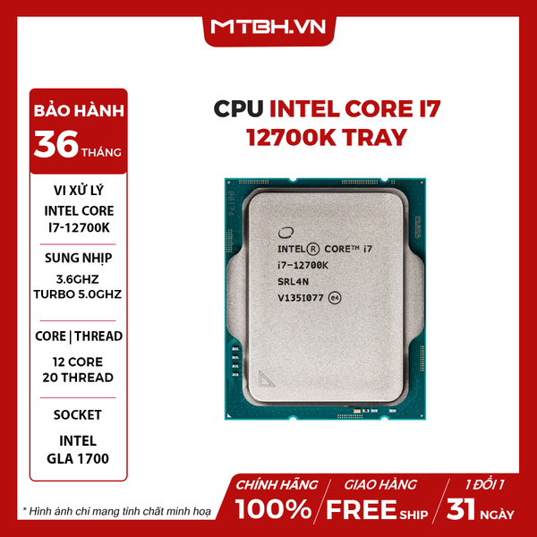 CPU Intel Core i7 12700K BH 36 THÁNG TRAY 12TH
