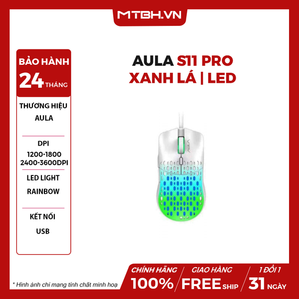 Chuột gaming có dây Aula S11 Pro - Xanh lá | LED
