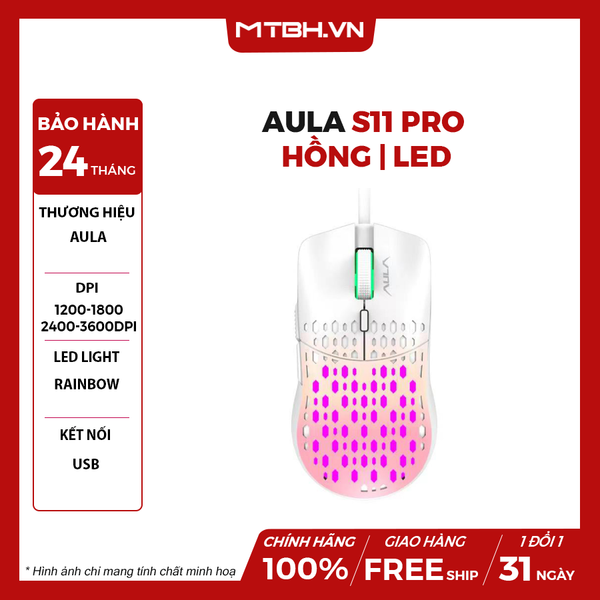 Chuột gaming có dây Aula S11 Pro - Hồng | LED