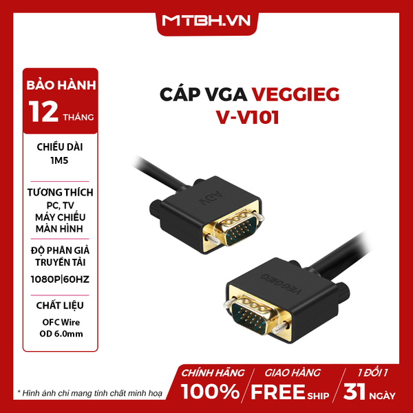 CÁP VGA 1,5M VEGGIEG V-V101 - LOẠI TỐT
