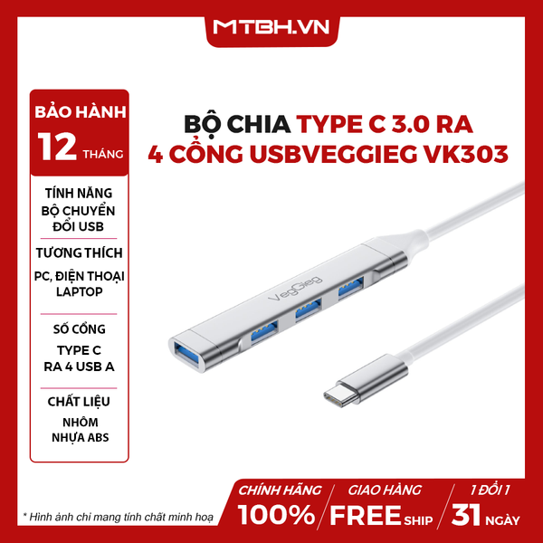 Bộ chia TypeC 3.0 ra 4 cổng USB Veggieg VK303