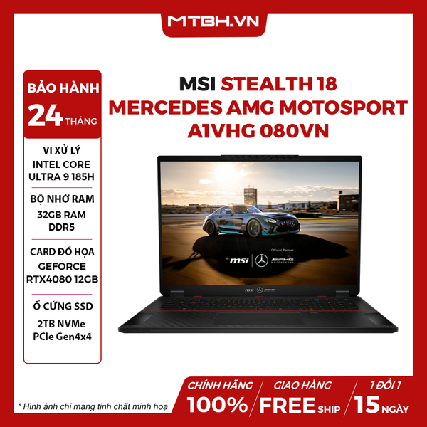 LAPTOP GAMING MSI STEALTH 18 MERCEDES AMG MOTOSPORT A1VHG 080VN ULTRA 9 185H | RTX4080 12GB | 32GB RAM | 2TB SSD | 18