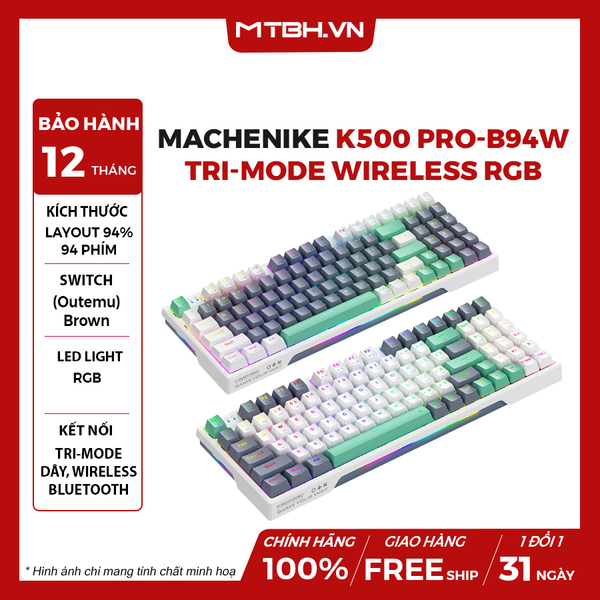 Bàn Phím Cơ Machenike K500 Pro-B94W Tri-Mode Wireless RGB Brown Switch