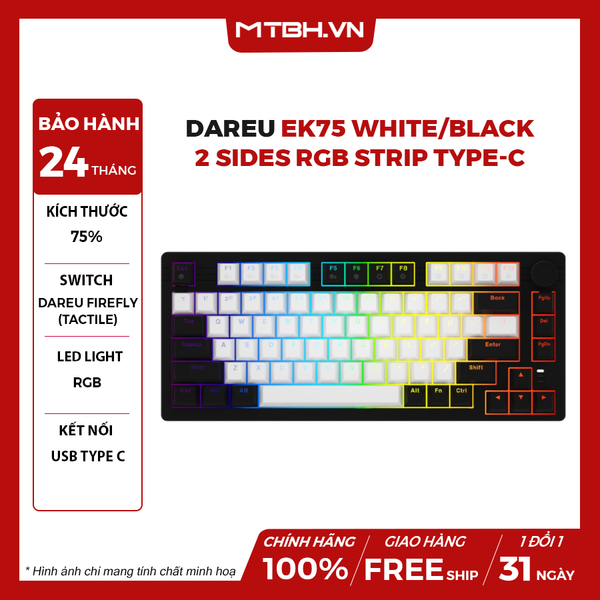 Bàn Phím Cơ DareU EK75 White/Black 2 Sides RGB Strip Type-C Firefly (Tactile) Switch
