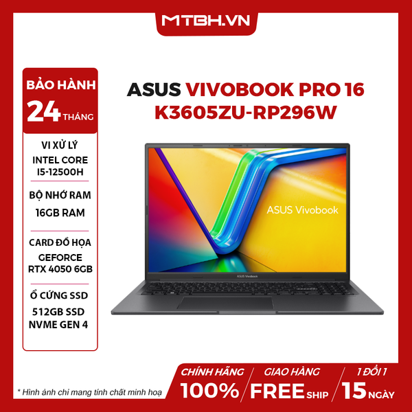 LAPTOP ASUS VIVOBOOK PRO 16 K3605ZU-RP296W CORE i5 12500H | RTX 4050 6GB | 16GB RAM | 512GB SSD | 16 WUXGA 144HZ | Win11