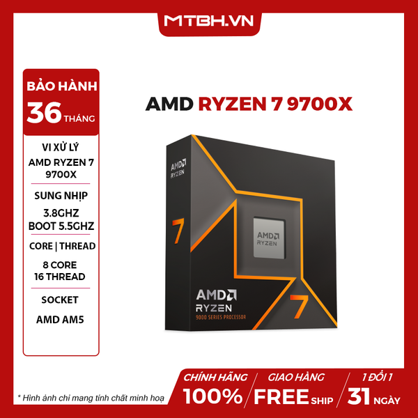 CPU AMD Ryzen 7 9700X (3.8 GHz Boost 5.5 GHz | 8 Cores / 16 Threads | 32 MB Cache)