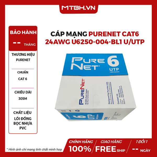 CÁP MẠNG PURENET CAT6 24AWG U6250-004-BL1 U/UTP