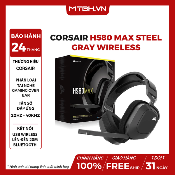 Tai Nghe Corsair HS80 MAX Steel Gray Wireless