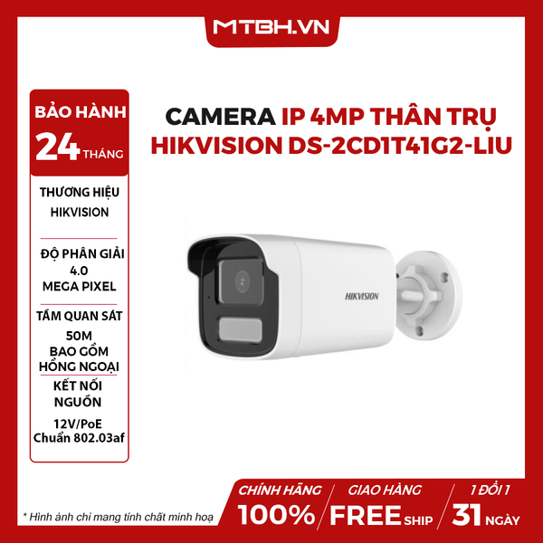 Camera IP 4MP thân trụ HIKVISION DS-2CD1T41G2-LIU