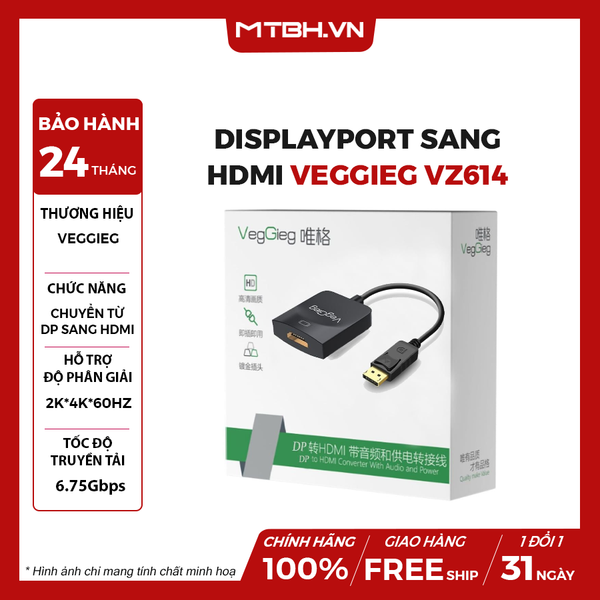 Cáp Chuyển Displayport sang HDMI VEGGIEG VZ614