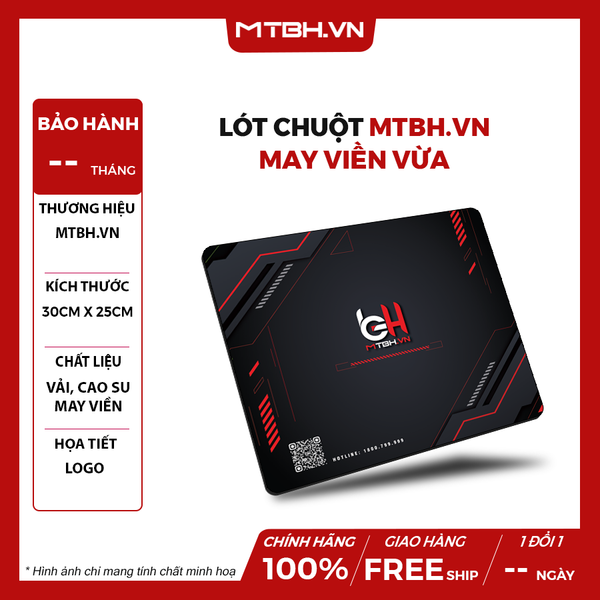 LÓT CHUỘT MTBH GAMING SIZE 30*25cm - DÀY 3mm | MAY BO VIỀN | QR CODE