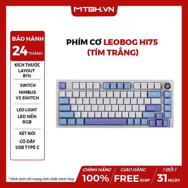 BÀN PHÍM CƠ LEOBOG Hi75 (Phiên bản màu tím trắng/ Magic/ Nimbus V3 switch)
