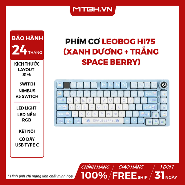 BÀN PHÍM CƠ LEOBOG Hi75 GAMING (Phiên bản Xanh dương + trắng/ Space berry/ Nimbus V3 switch)