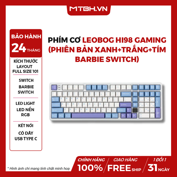 BÀN PHÍM CƠ LEOBOG Hi98 GAMING (Phiên bản Xanh+trắng+tím/ Barbie switch)