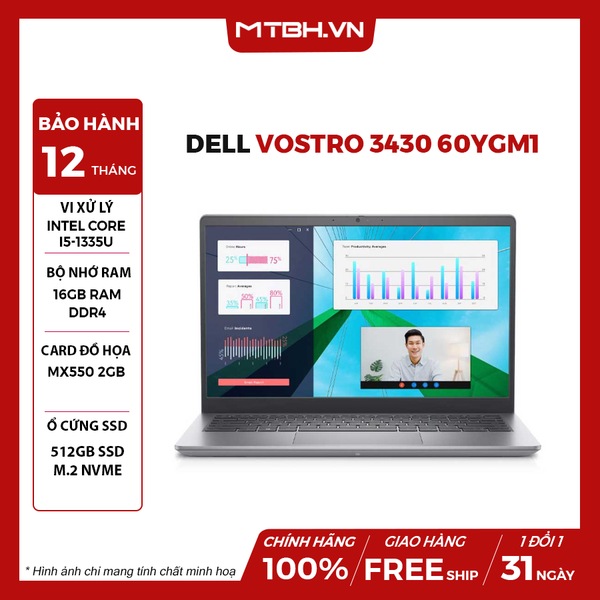 LAPTOP DELL VOSTRO 3430 60YGM1 CORE i5-1335U | MX550 2GB | 16GB RAM | 512GB SSD | 14.0