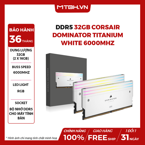 Ram DDR5 32GB Corsair Dominator Titanium White 6000MHz (2x16GB)