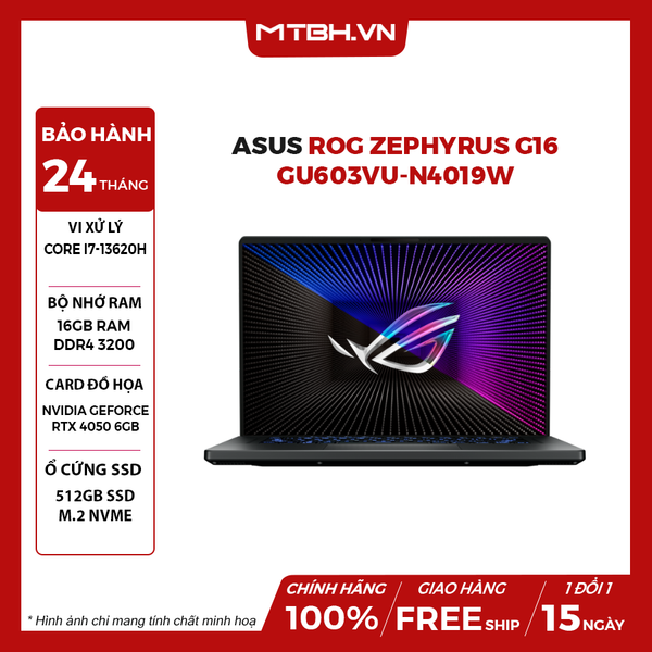 LAPTOP GAMING ASUS ROG ZEPHYRUS G16 GU603VU-N4019W CORE i7-13620H | RTX4050 6GB | 16GB RAM | 512GB SSD | 16' WQXGA IPS 2.5K 240Hz | WINDOWS 11