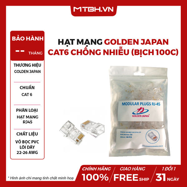 ĐẦU BẤM MẠNG GOLDEN JAPAN CAT6 CHỐNG NHIỄU (BỊCH 100C)