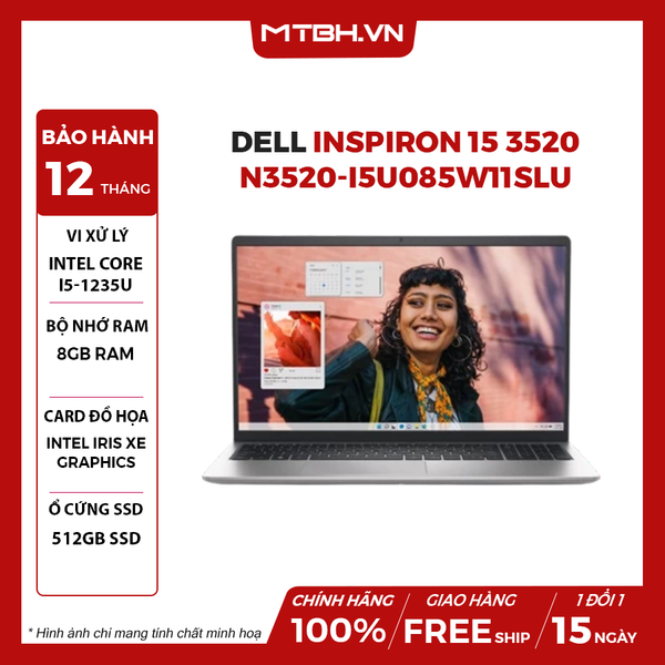 LAPTOP DELL INSPIRON 15 3520 N3520-i5U085W11SLU CORE i5-1235U | 8GB RAM | 512GB SSD | Intel Iris Xe Graphics | 15.6' FHD 120HZ | Win 11