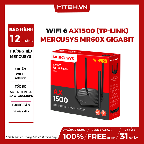 Bộ Phát WiFi 6 AX1500 (TP-Link) Mercusys MR60X Gigabit