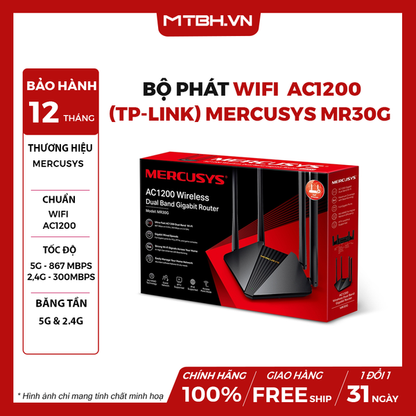 Bộ Phát WiFi băng tần kép AC1200 (TP-Link) Mercusys MR30G Gigabit
