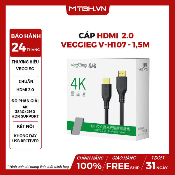 CÁP HDMI 2.0 VEGGIEG V-H107 1,5M CAO CẤP