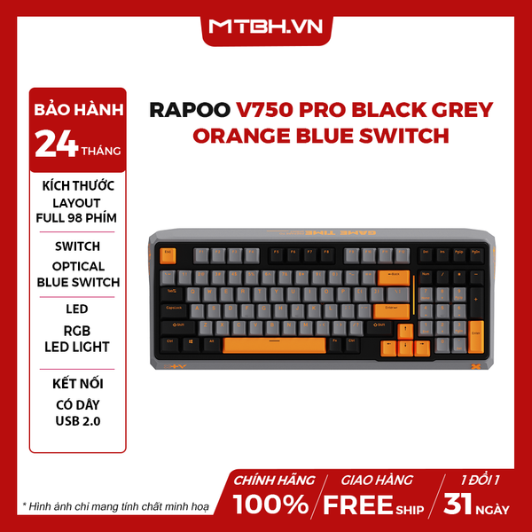 Bàn Phím Cơ Rapoo V750 Pro Black Grey Orange Blue Switch