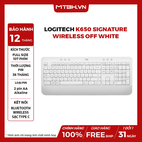 Bàn Phím Logitech K650 Signature Wireless Off White