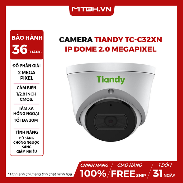 Camera TIANDY TC-C32XN IP Dome Hồng Ngoại 2.0 Megapixel (I3W/E/Y/2.8mm/V4.2)