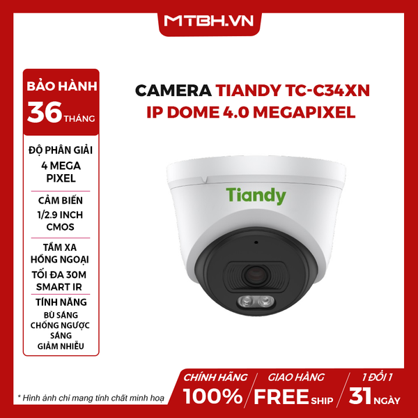 Camera TIANDY TC-C34XN IP Dome Hồng Ngoại 4.0 Megapixel (I3/E/Y/2.8mm/V5.0)