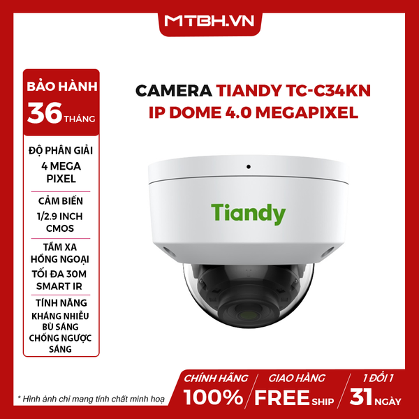 Camera TIANDY TC-C34KN IP Dome Hồng Ngoại 4.0 Megapixel (I3/E/Y/C/SD/2.8mm/V4.3)