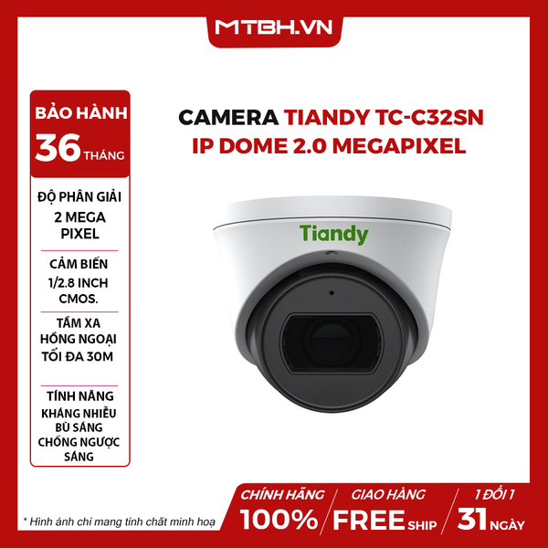 Camera TIANDY TC-C32SN IP Dome Hồng Ngoại 2.0 Megapixel (I3/A/E/Y/M/2.8-12mm/V4.0)