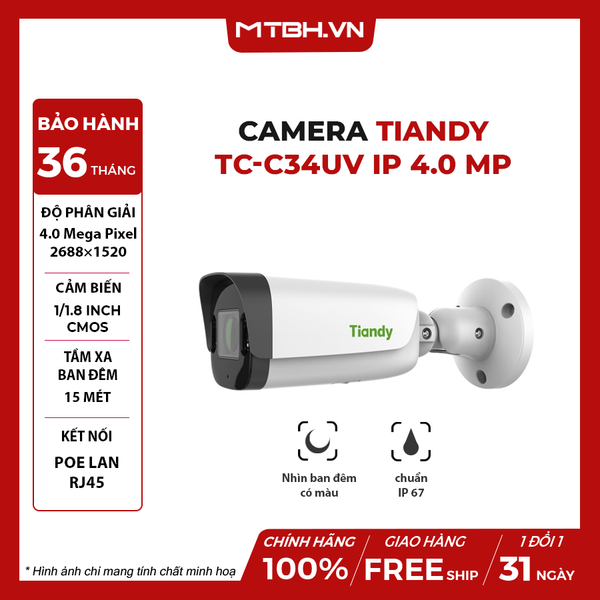 Camera TIANDY TC-C34UV IP 4.0 Megapixel (W/E/Y/M/S/4mm)