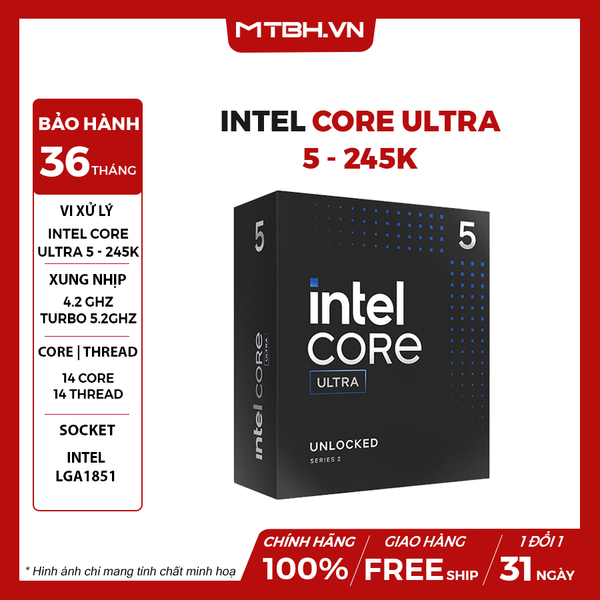 CPU Intel Core Ultra 5 245K (14 Nhân 14 Luồng, Arrow Lake-S) Box Chính Hãng