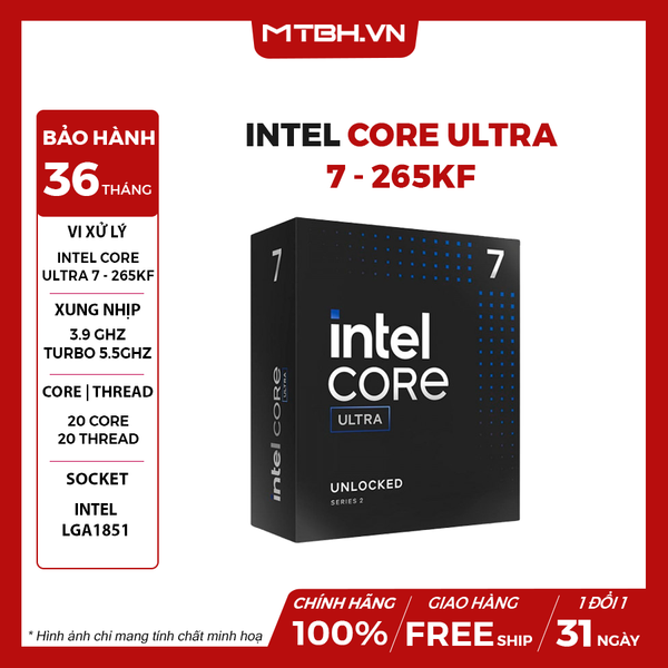 CPU Intel Core Ultra 7 265KF (20 Nhân 20 Luồng, Arrow Lake-S) Box Chính Hãng