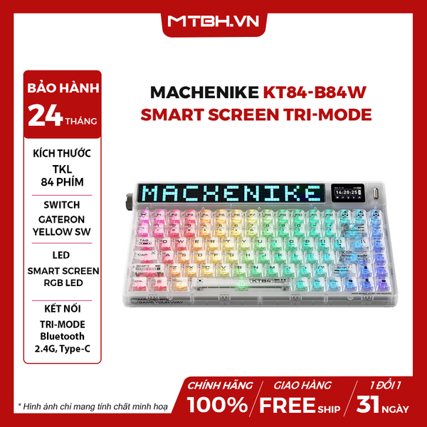 Bàn Phím Cơ Machenike KT84-B84W Smart Screen Tri-Mode White Gateron Yellow switch