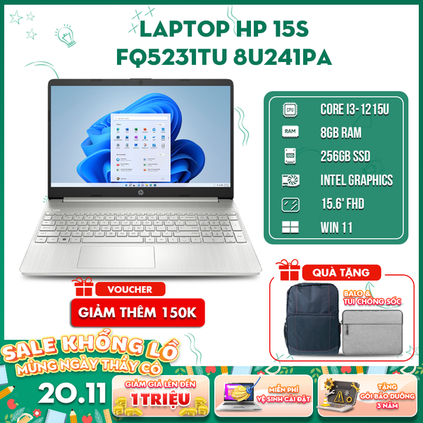 LAPTOP HP 15s-fq5231TU 8U241PA Core i3-1215U | 8GB RAM | 256GB SSD | Intel Graphics | 15.6' FHD | Win 11