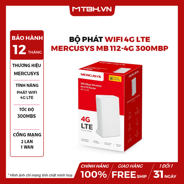Bộ phát Wifi 4G LTE Mercusys MB 112-4G 300Mbp