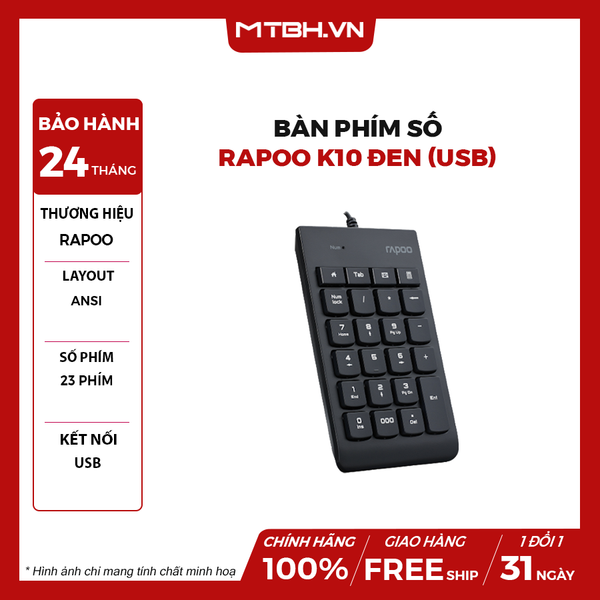 Bàn phím số Rapoo K10 đen (USB)