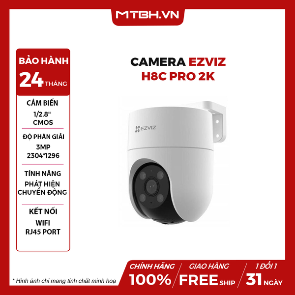 CAMERA EZVIZ H8C Pro 2K (3M/ XOAY 360 ĐỘ/ NGOÀI TRỜI/ ĐÀM THOẠI 2 CHIỀU)