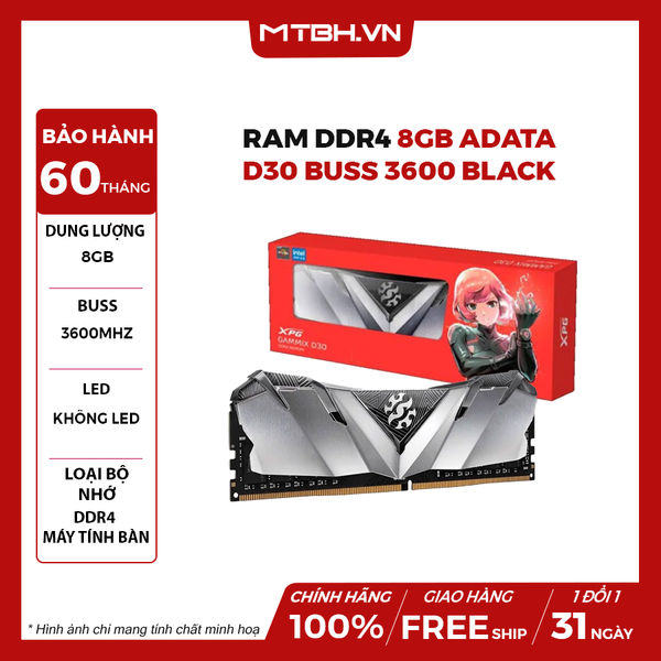 RAM DDR4 8GB ADATA D30 BUSS 3600 BLACK